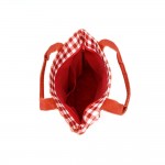Wholesale gingham canvas tote embroidered santa applique contrast webbing handle