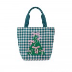 Wholesale gingham canvas tote embroidered bow trimmed tree contrast webbing hand