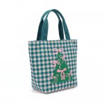 Wholesale gingham canvas tote embroidered bow trimmed tree contrast webbing hand