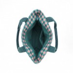 Wholesale gingham canvas tote embroidered bow trimmed tree contrast webbing hand