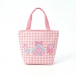 Wholesale gingham canvas tote embroidered candy house lollipop scene contrast we