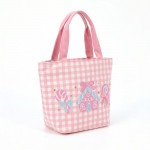 Wholesale gingham canvas tote embroidered candy house lollipop scene contrast we