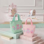 Wholesale gingham canvas tote embroidered candy house lollipop scene contrast we