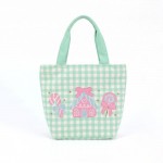 Wholesale gingham canvas tote embroidered candy house lollipop scene contrast we
