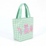 Wholesale gingham canvas tote embroidered candy house lollipop scene contrast we