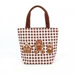 Wholesale gingham canvas tote embroidered gingerbread scene contrast webbing han