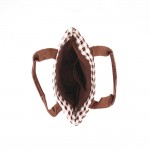 Wholesale gingham canvas tote embroidered gingerbread scene contrast webbing han