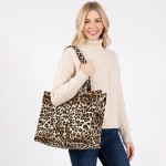 Wholesale leopard Print Puffer Quilted Tote Bag Internal Open Pocket Internal Zi