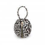 Wholesale leopard Print Round Top Handle Bag plush textured exterior sleek circu