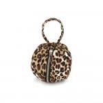 Wholesale leopard Print Round Top Handle Bag plush textured exterior sleek circu