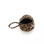 Wholesale leopard Print Round Top Handle Bag plush textured exterior sleek circu