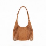 Wholesale fringe hobo bag soft vegan suede slouchy crescent body long shoulder s