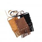 Wholesale fringe crossbody bag soft vegan suede long adjustable strap studded tr