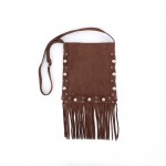 Wholesale fringe crossbody bag soft vegan suede long adjustable strap studded tr