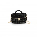 Wholesale tweed vanity box bag gold chain strap top zip closure knotted top hand