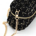 Wholesale tweed vanity box bag gold chain strap top zip closure knotted top hand