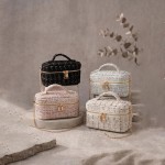 Wholesale tweed vanity box bag gold chain strap top zip closure knotted top hand