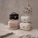 Wholesale tweed vanity box bag gold chain strap top zip closure knotted top hand