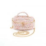 Wholesale tweed vanity box bag gold chain strap top zip closure knotted top hand