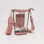 Wholesale clear Rectangular Cross Body Bag Vegan Leather Trim Full Zip Closure T