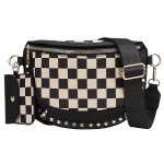 Wholesale do Everything Love Vegan Leather Canvas Checker Cross Body Bag Full Zi