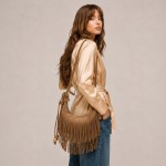 Wholesale do Everything Love Suede Fringe Crossbody Bag Wooden Ball Tassel Full