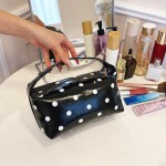 Wholesale polka dot cosmetic bag curved zip opening soft structured body keeps