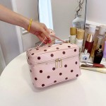 Wholesale polka dot vanity case top zip sturdy carry handle boxy opens flat so w