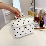 Wholesale polka dot vanity case top zip sturdy carry handle boxy opens flat so w