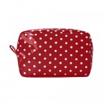 Wholesale polka dot cosmetic pouch zip top opening side pull tab makes it easy