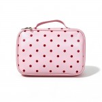 Wholesale polka Dot Makeup Case smooth faux leather zip closure structured boxy
