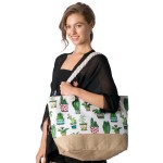 Wholesale canvas tote bag cactus print top zipper closure rope handles lining in