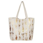 Wholesale large Beach Tote Metallic Cactus Print Snap Closure One Internal Pocke