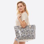 Wholesale plastic letter canvas tote bag rope handles Open inside Zipper closure