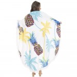Wholesale palm Tree Pineapple Print Luxury Round Beach Towel Fringe Tassels Mach