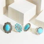 Wholesale turquoise Ring Engraved Details Long One Fits Most Elastic Stretch Rin