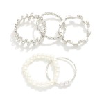 Wholesale set Five Metal Stackable Rings Pearl Accents