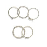 Set Of Five Metal Tone Stackable Rings With Pearl & Rhinestone Accents 

- Size 7 