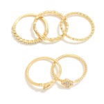Wholesale set Five Metal Stackable Rings Rhinestone Accents