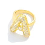 Wholesale pave Cubic Zirconia Initial Ring K Gold Plated Adjustable