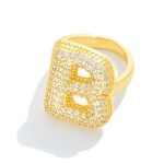 Wholesale pave Cubic Zirconia Initial Ring K Gold Plated Adjustable
