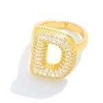 Wholesale pave Cubic Zirconia Initial Ring K Gold Plated Adjustable