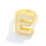 Wholesale pave Cubic Zirconia Initial Ring K Gold Plated Adjustable
