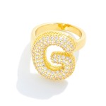 Wholesale pave Cubic Zirconia Initial Ring K Gold Plated Adjustable
