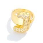 Wholesale pave Cubic Zirconia Initial Ring K Gold Plated Adjustable