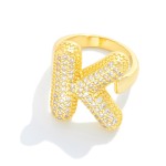 Wholesale pave Cubic Zirconia Initial Ring K Gold Plated Adjustable