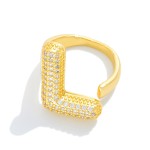 Wholesale pave Cubic Zirconia Initial Ring K Gold Plated Adjustable