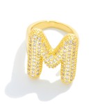 Wholesale pave Cubic Zirconia Initial Ring K Gold Plated Adjustable