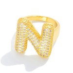Wholesale pave Cubic Zirconia Initial Ring K Gold Plated Adjustable
