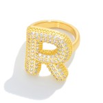 Wholesale pave Cubic Zirconia Initial Ring K Gold Plated Adjustable